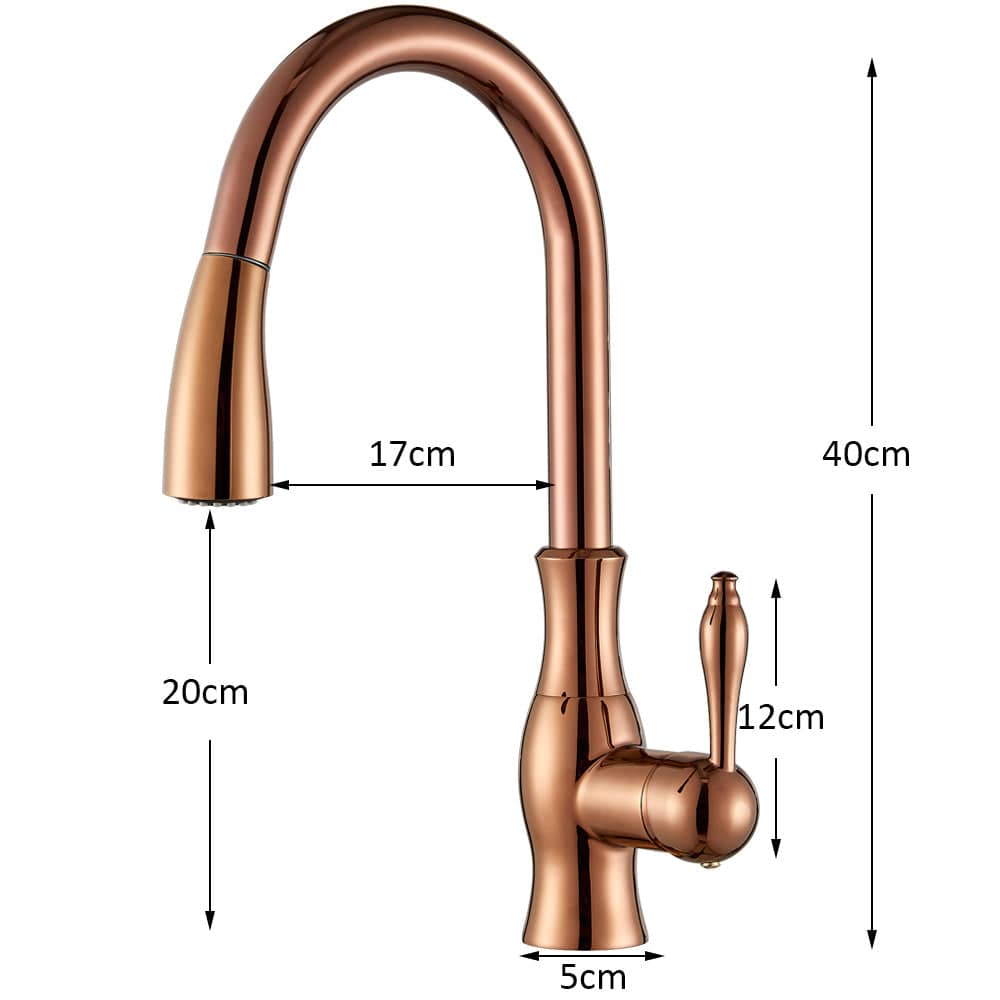 Baterie bucatarie culoare cupru, cu dus extractibil si 2 functii de curgere a apei, cod 1272