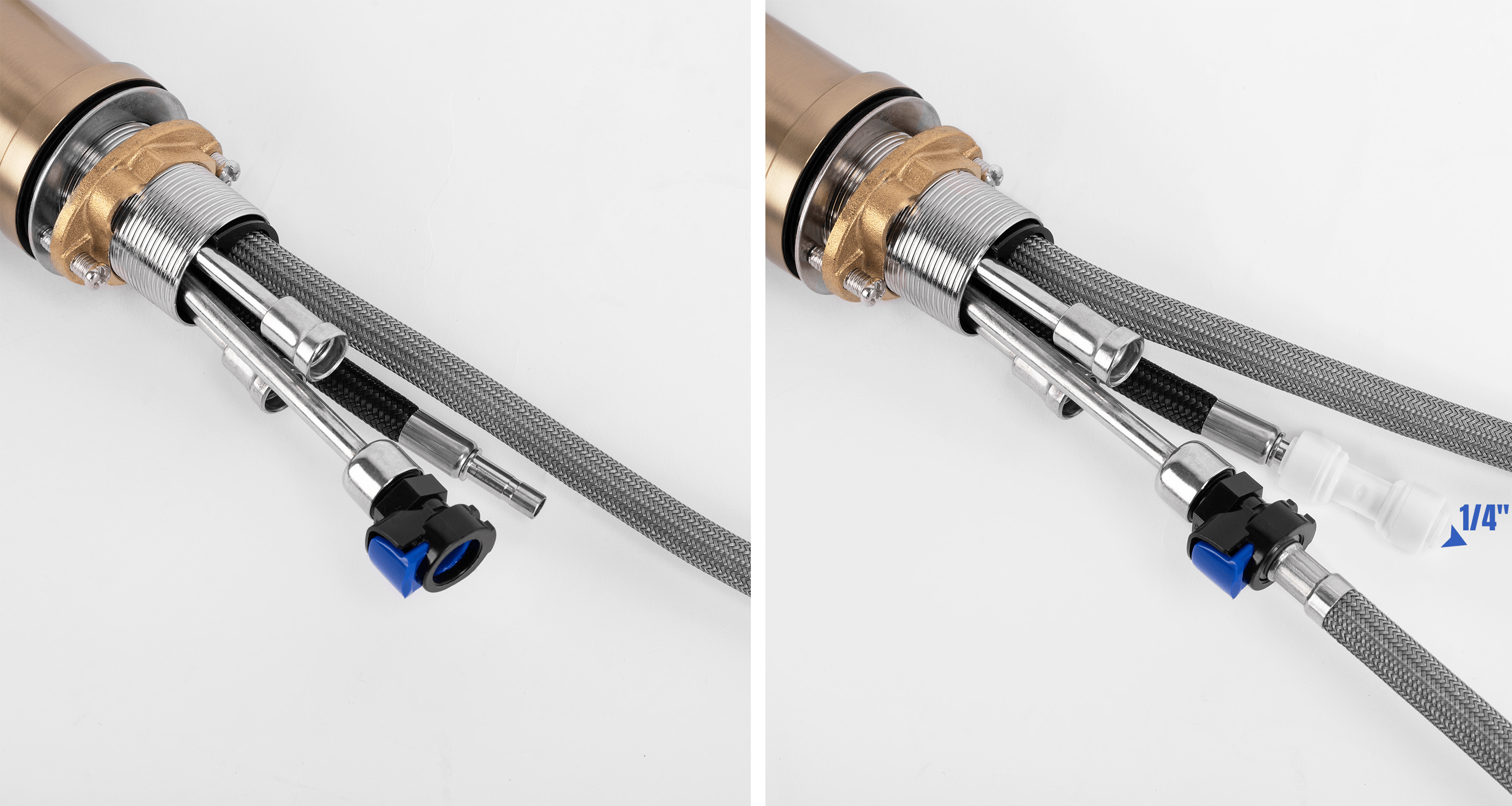 Baterie bucatarie Rea Eco Fresh, cu 3 cai pentru filtru de purificare si dus extractibil, argintiu periat