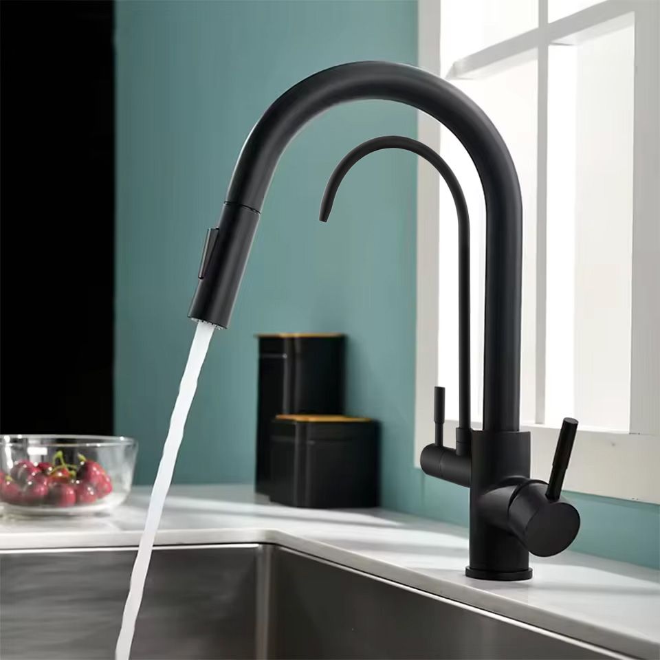 Baterie bucatarie Rea Eco Fresh, cu 3 cai pentru filtru de purificare si dus extractibil, negru mat
