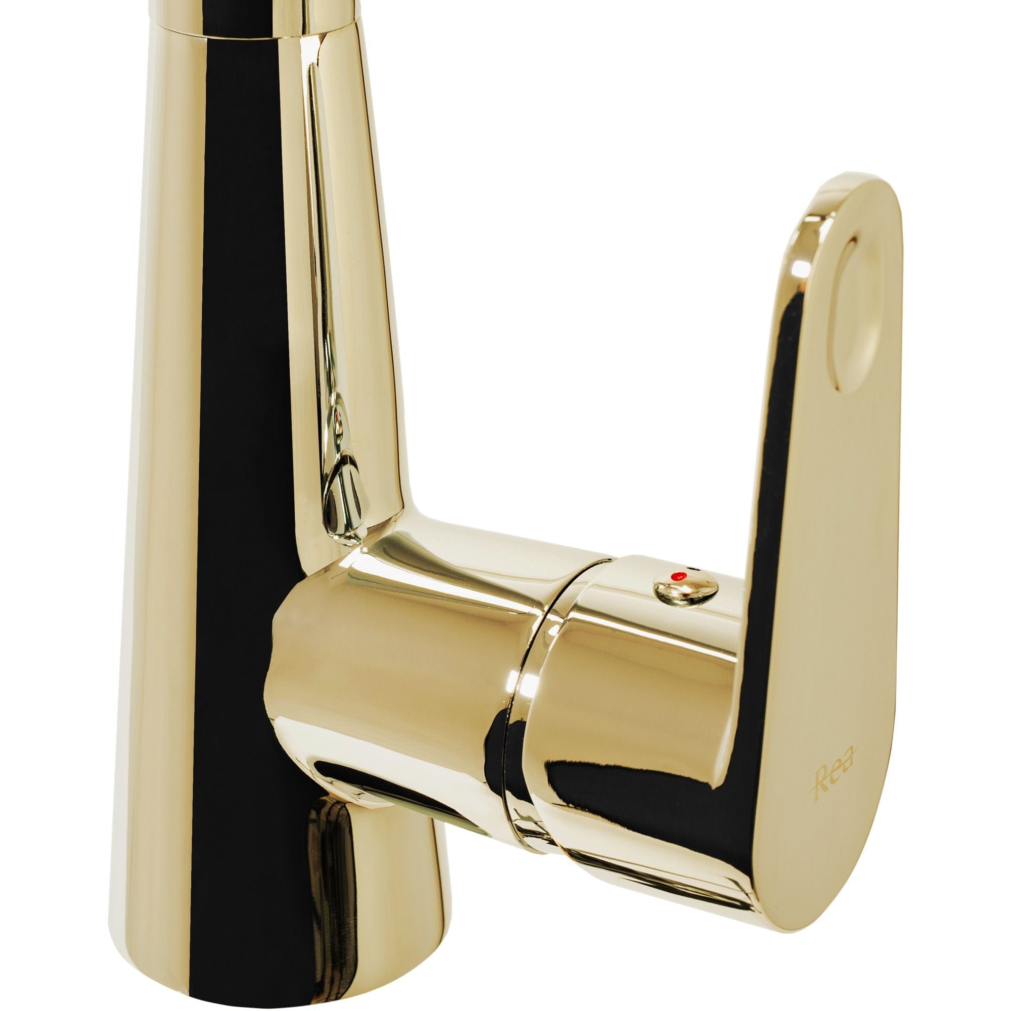 Baterie bucătărie Rea Mild auriu lucios cu duș extractibil și 2 funcții de curgere