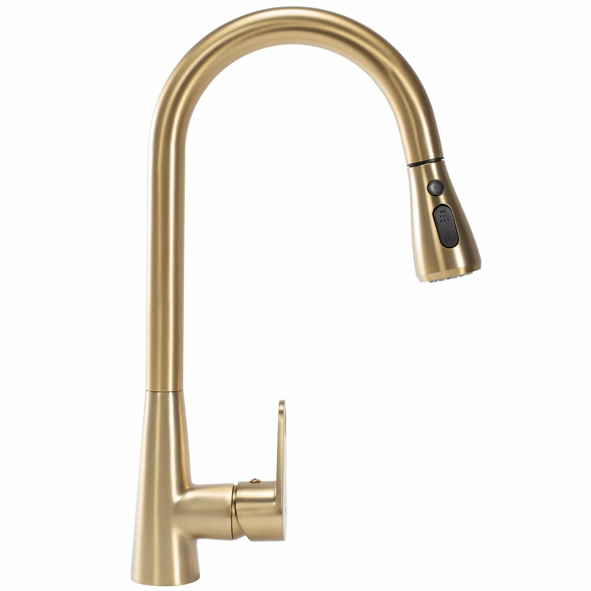 Baterie bucătărie Rea Mild auriu periat cu duș extractibil și 2 funcții de curgere