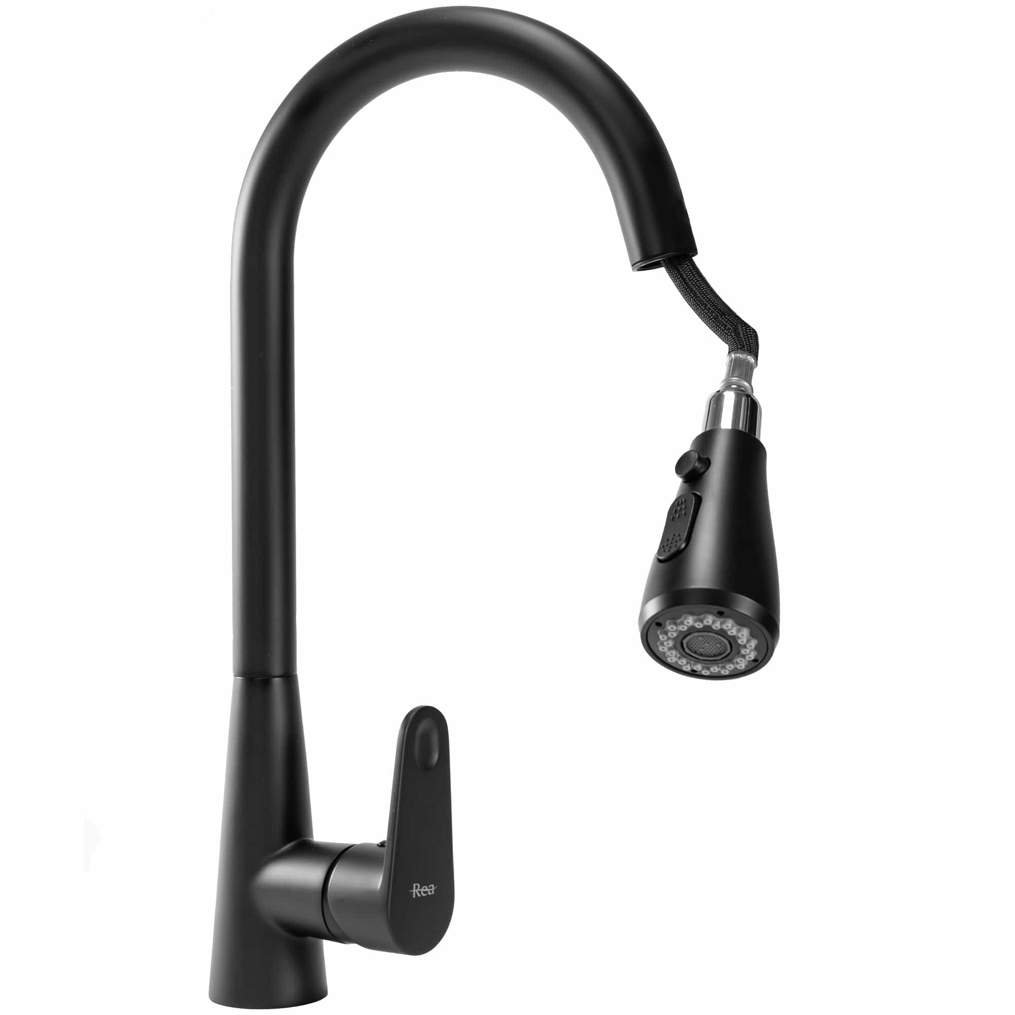 Baterie bucătărie Rea Mild negru mat cu duș extractibil și 2 funcții de curgere