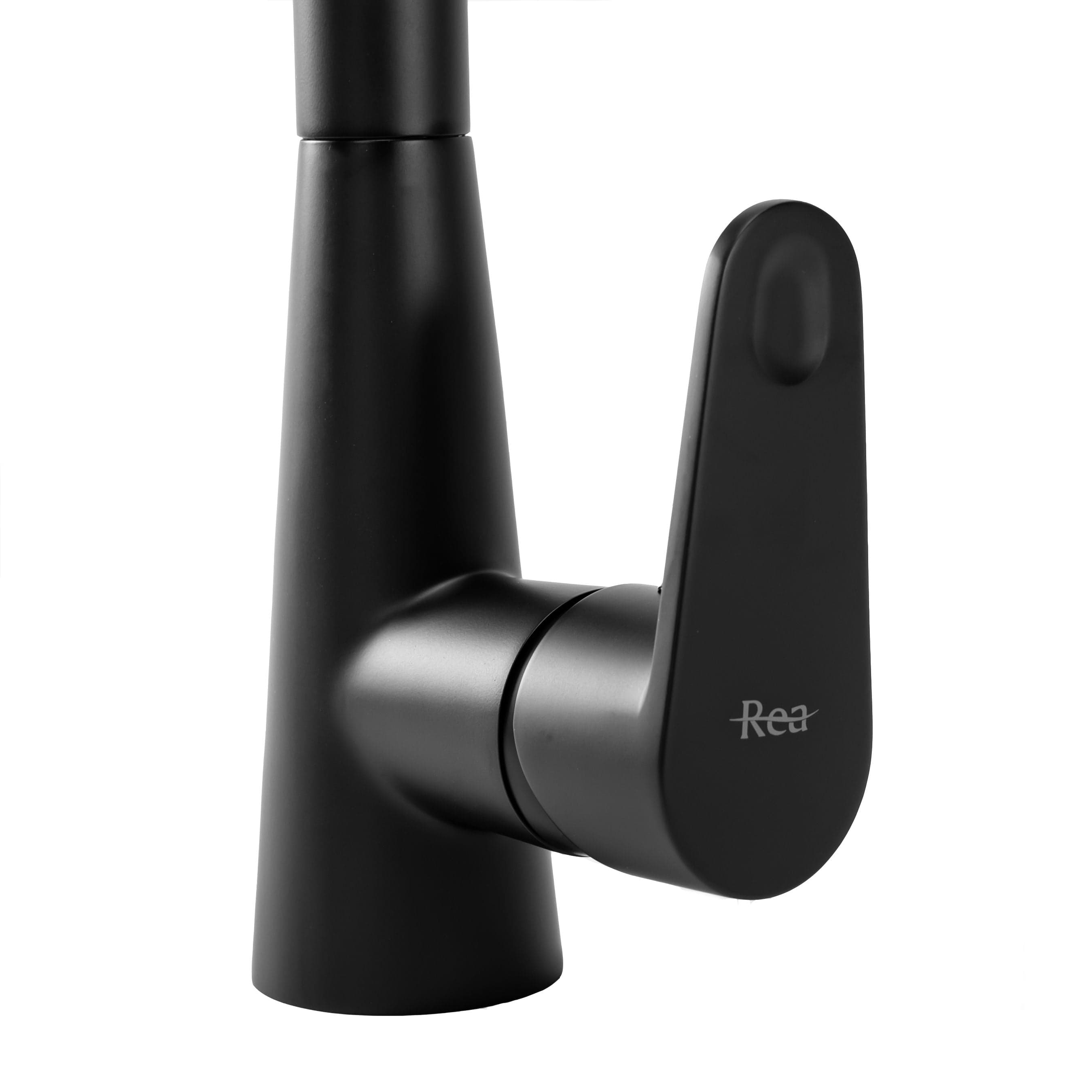 Baterie bucătărie Rea Mild negru mat cu duș extractibil și 2 funcții de curgere