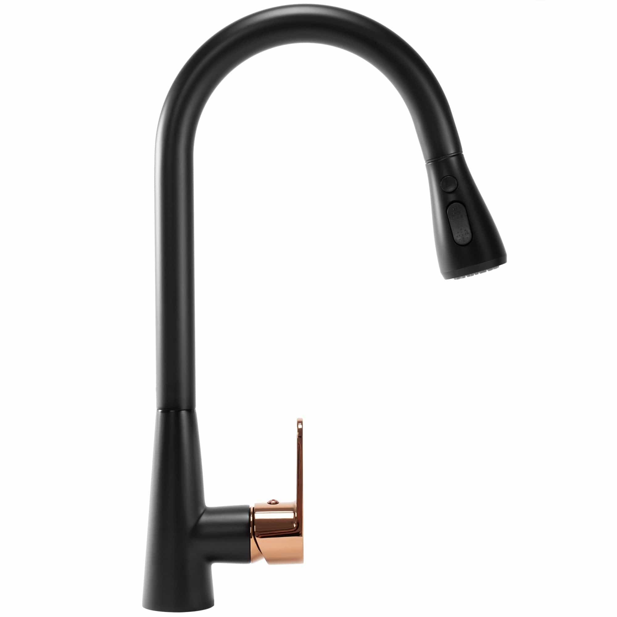 Baterie bucătărie Rea Mild negru mat/rose cu duș extractibil și 2 funcții de curgere
