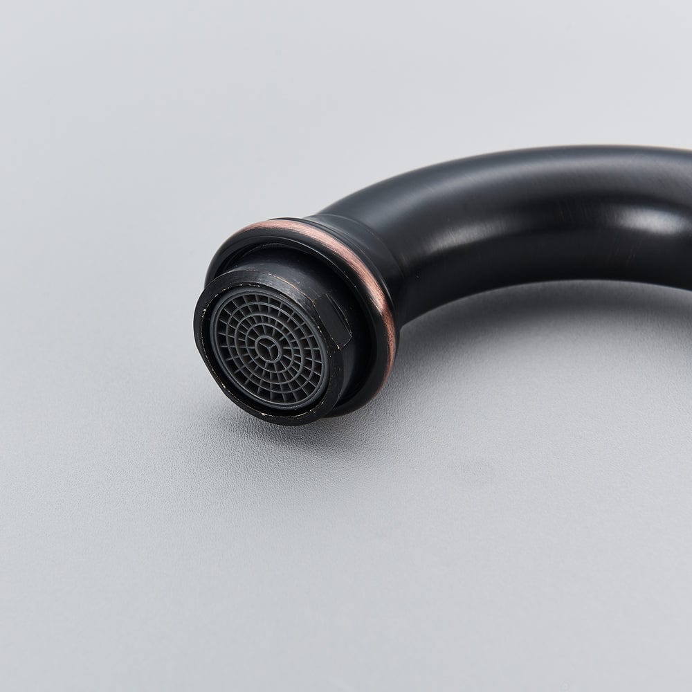 Baterie bucatarie retro, inalta, cu montare pe chiuveta sau blat, negru cu bronz pe margine, cod 1507