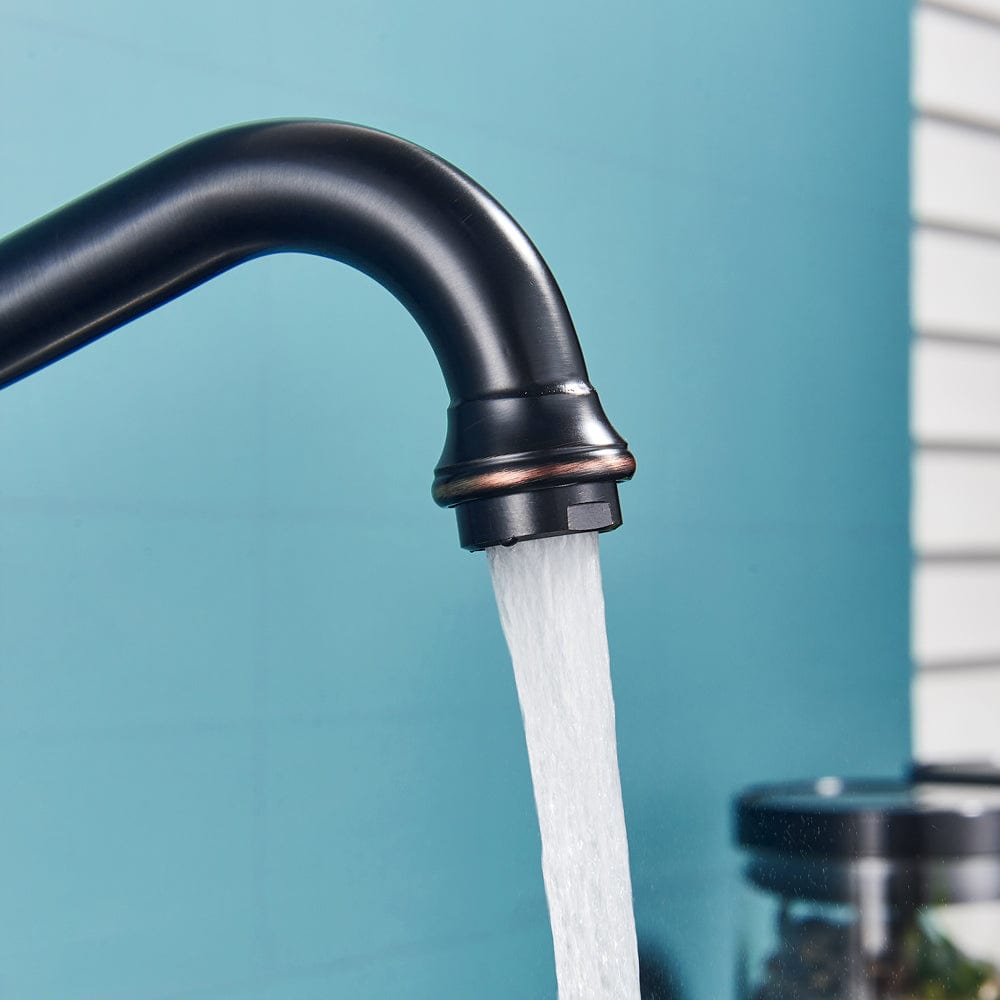 Baterie bucatarie retro, inalta, cu montare pe chiuveta sau blat, negru cu bronz pe margine, cod 1507