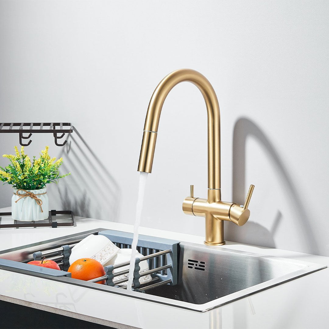 Baterie cu filtru de purificare si dus extractibil, auriu mat, cod 1678