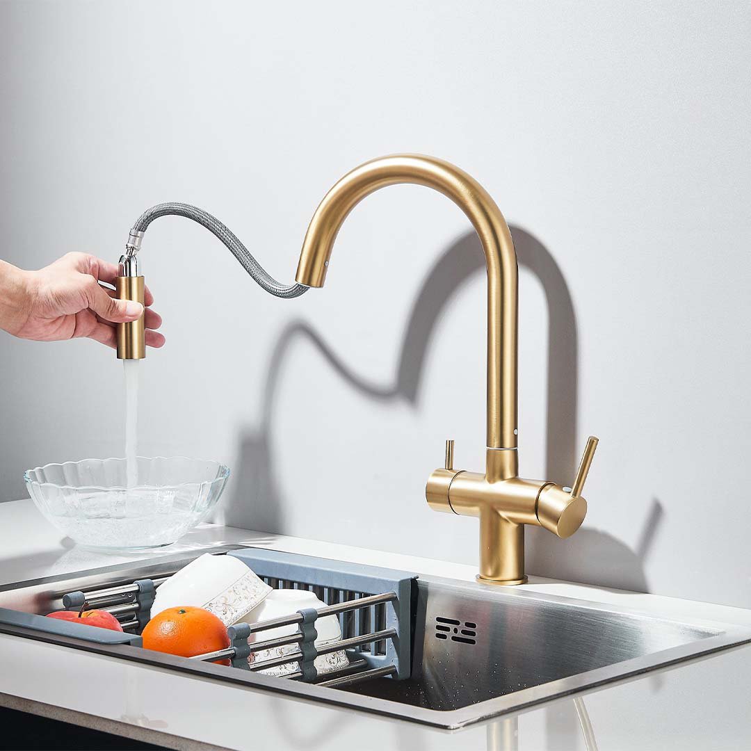 Baterie cu filtru de purificare si dus extractibil, auriu mat, cod 1678