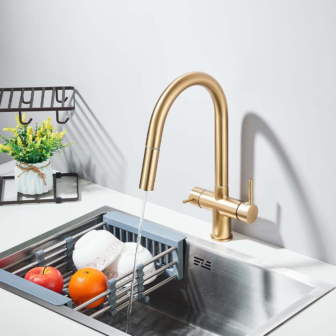 Baterie cu filtru de purificare si dus extractibil, auriu mat, cod 1678