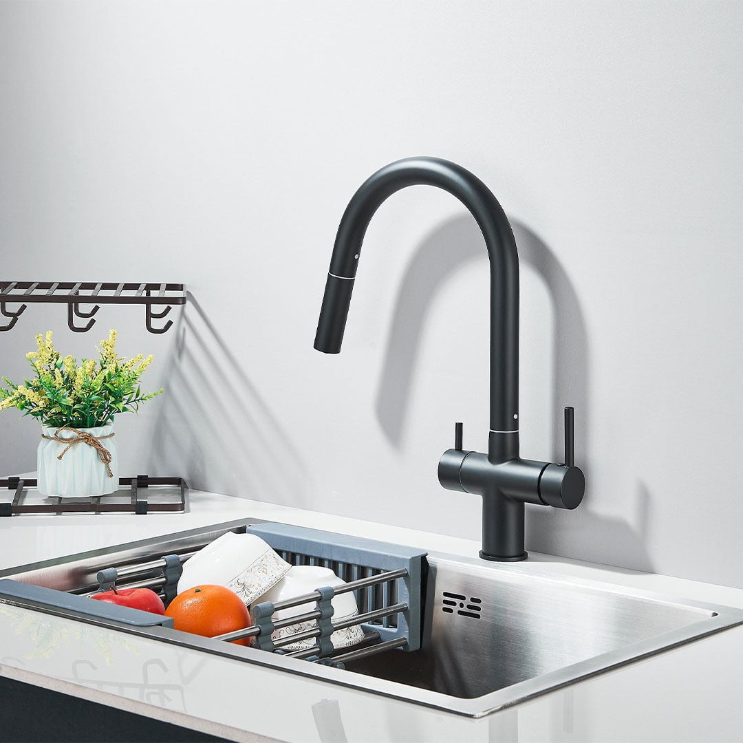 Baterie cu filtru de purificare si dus extractibil, negru mat, cod 1679