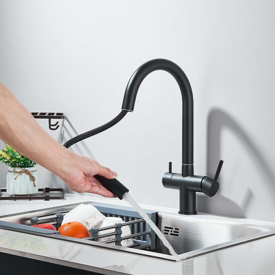 Baterie cu filtru de purificare si dus extractibil, negru mat, cod 1679