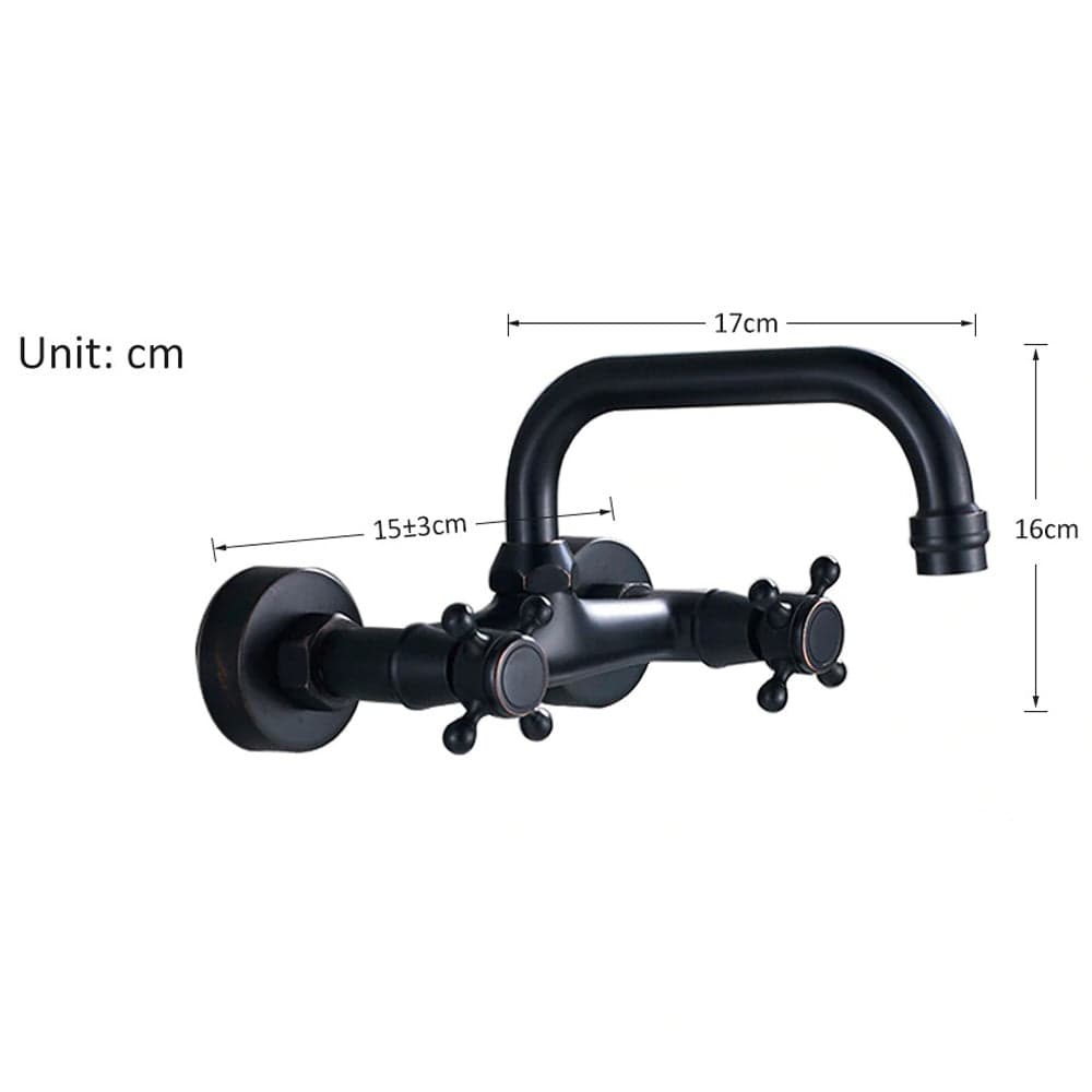 Baterie cu montare pe perete in stil victorian, cu doua manere, negru mat, cod 1294