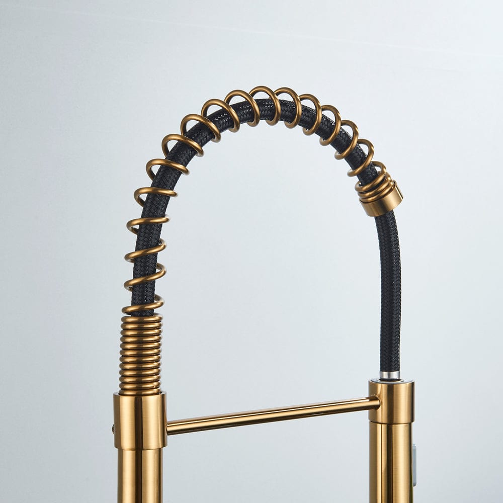 Baterie de bucatarie, auriu nichelat cu negru, cu 2 functii de curgere si dus extractibil, cod 1551