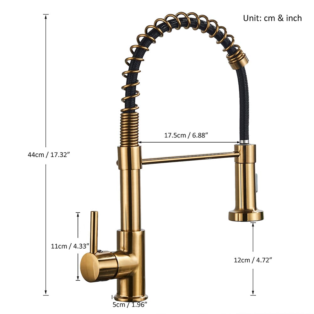 Baterie de bucatarie, auriu nichelat cu negru, cu 2 functii de curgere si dus extractibil, cod 1551