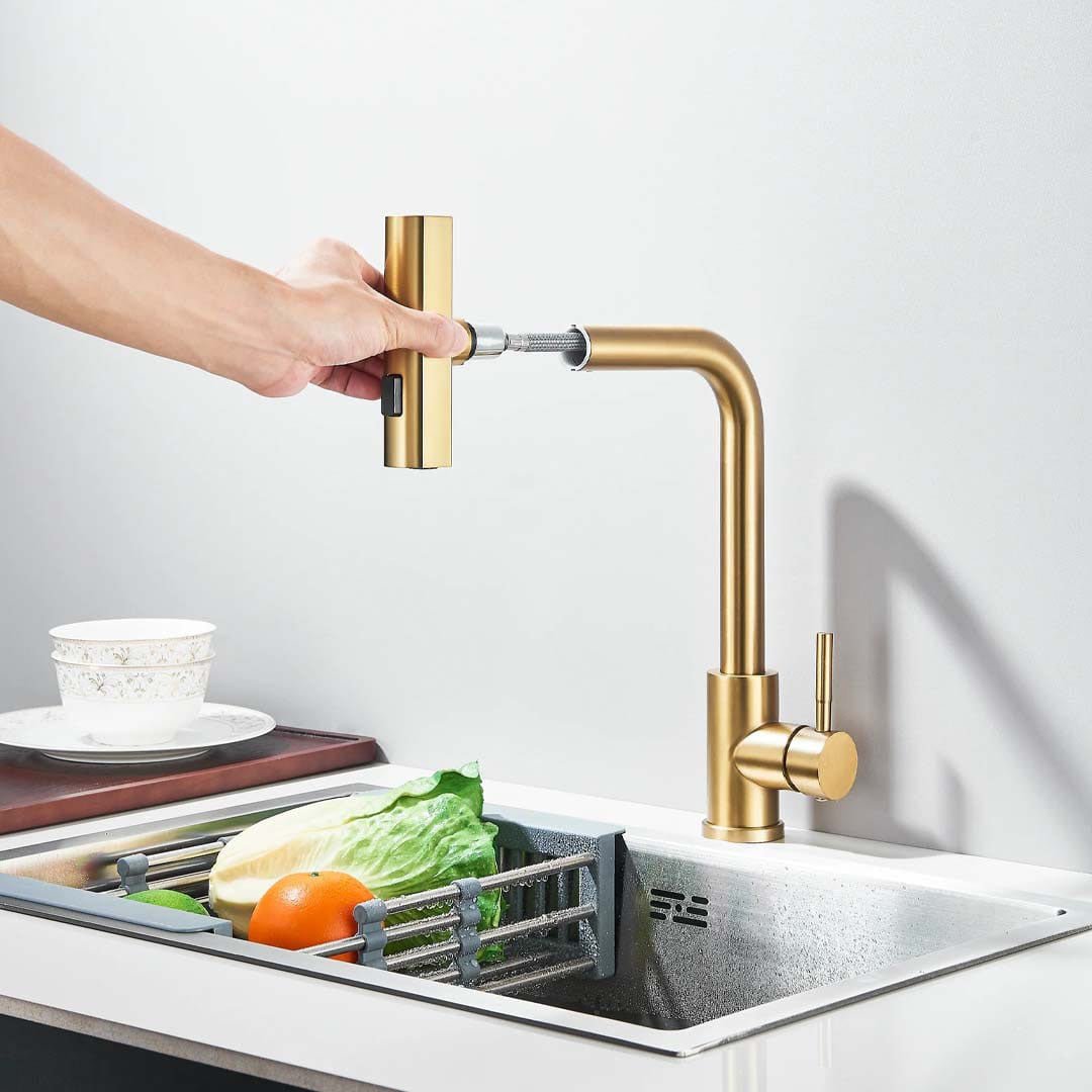 Baterie de bucătărie/baie cu duș extractibil, auriu mat, cod 1673