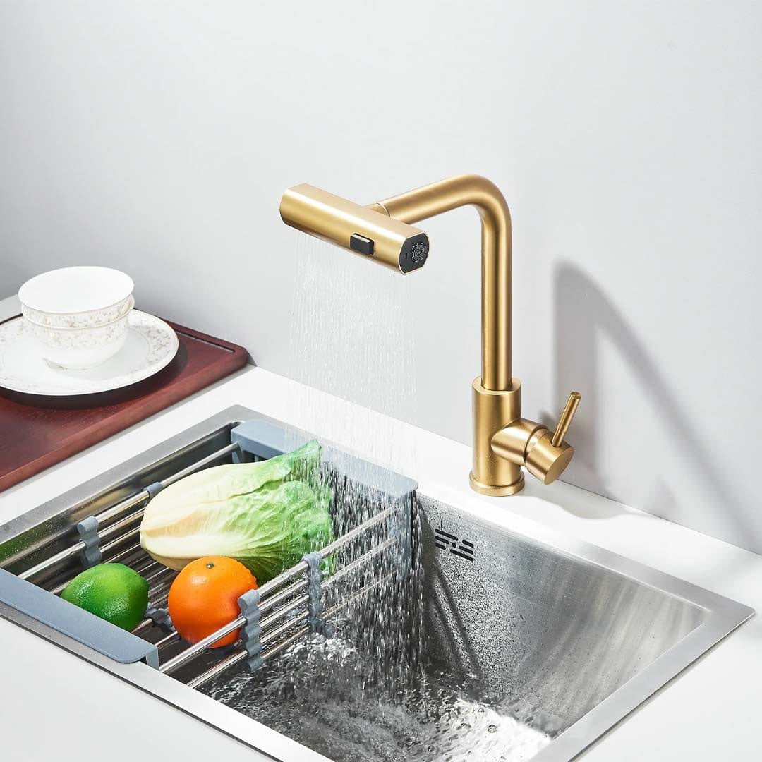 Baterie de bucătărie/baie cu duș extractibil, auriu mat, cod 1673