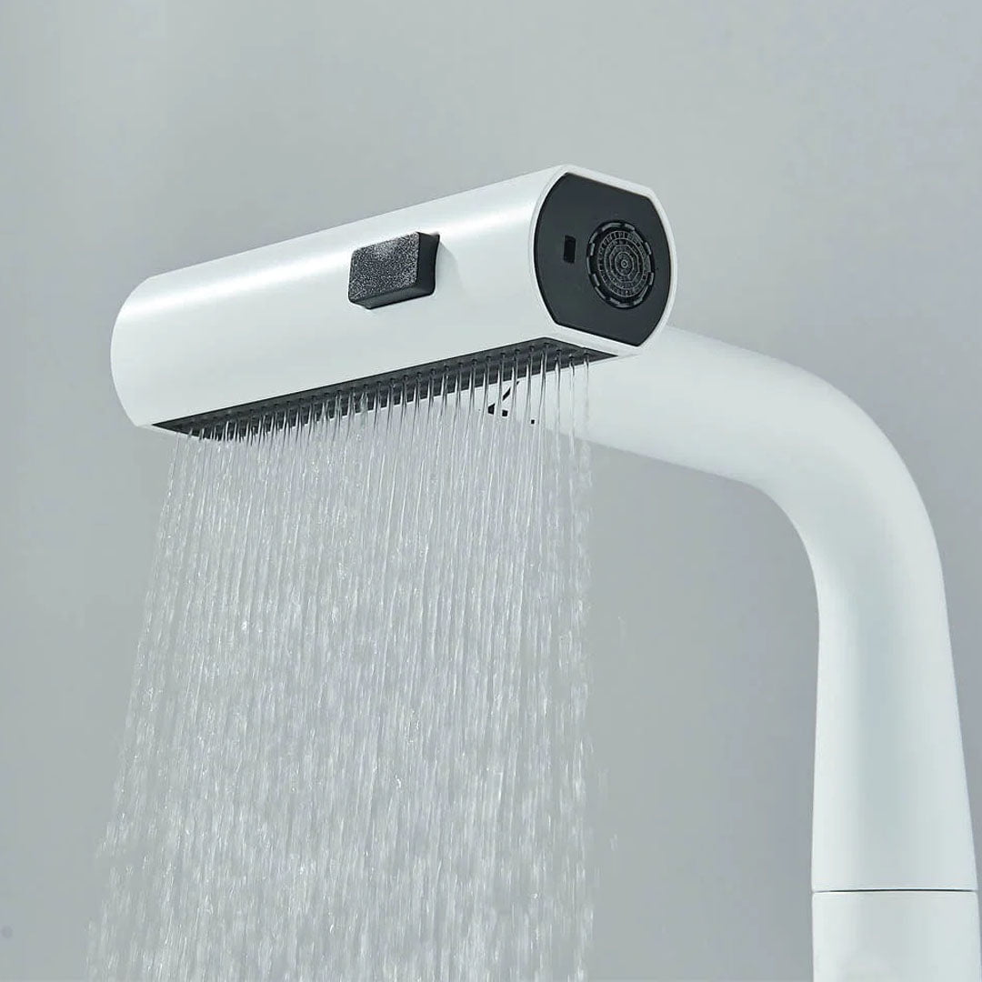 Baterie de bucătărie/baie cu duș extractibil, display LED și 3 moduri de curgere, alb, cod 1495