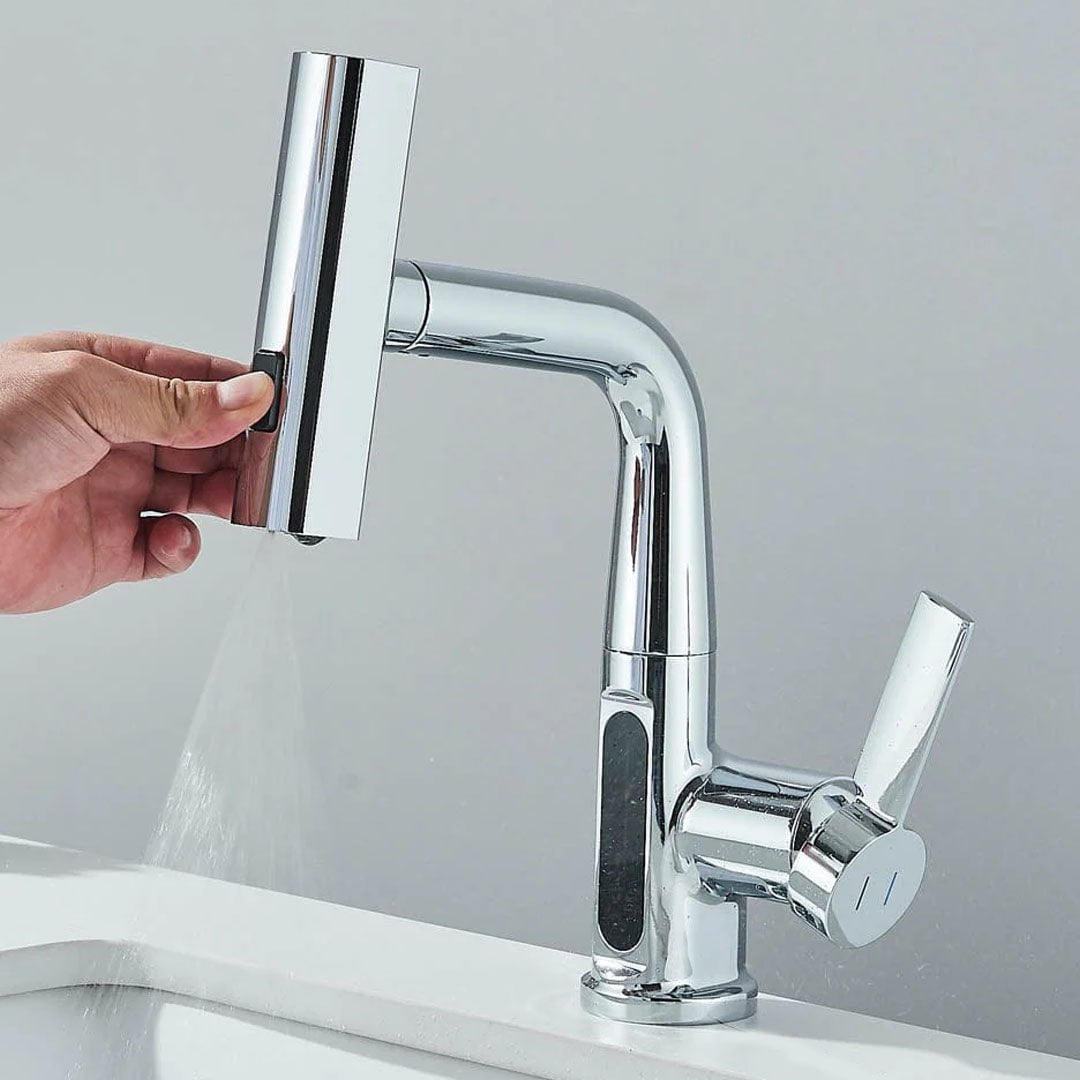 Baterie de bucătărie/baie cu duș extractibil, display LED și 3 moduri de curgere, argintiu cromat, cod 1494