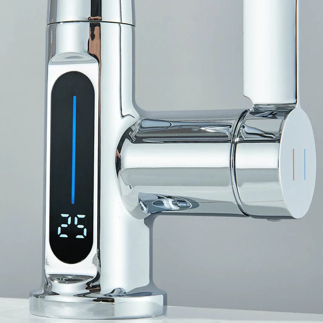 Baterie de bucătărie/baie cu duș extractibil, display LED și 3 moduri de curgere, argintiu cromat, cod 1494