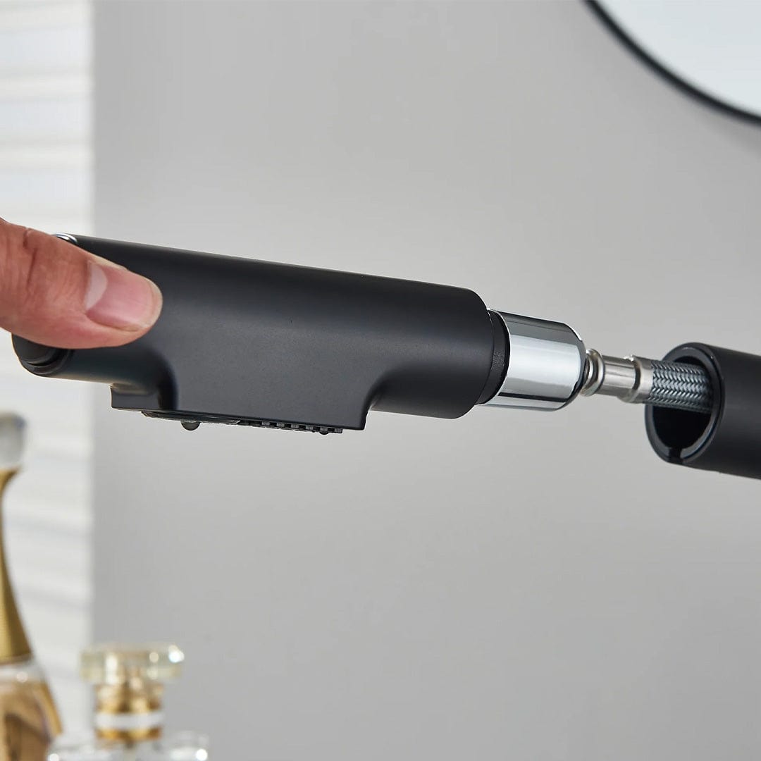 Baterie de bucătărie/baie cu duș extractibil, negru mat, cod 1671