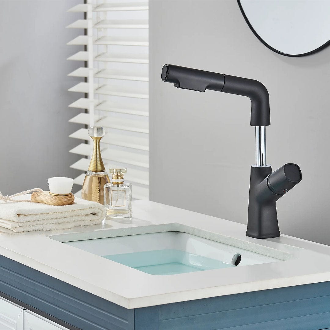 Baterie de bucătărie/baie cu duș extractibil, negru mat, cod 1671