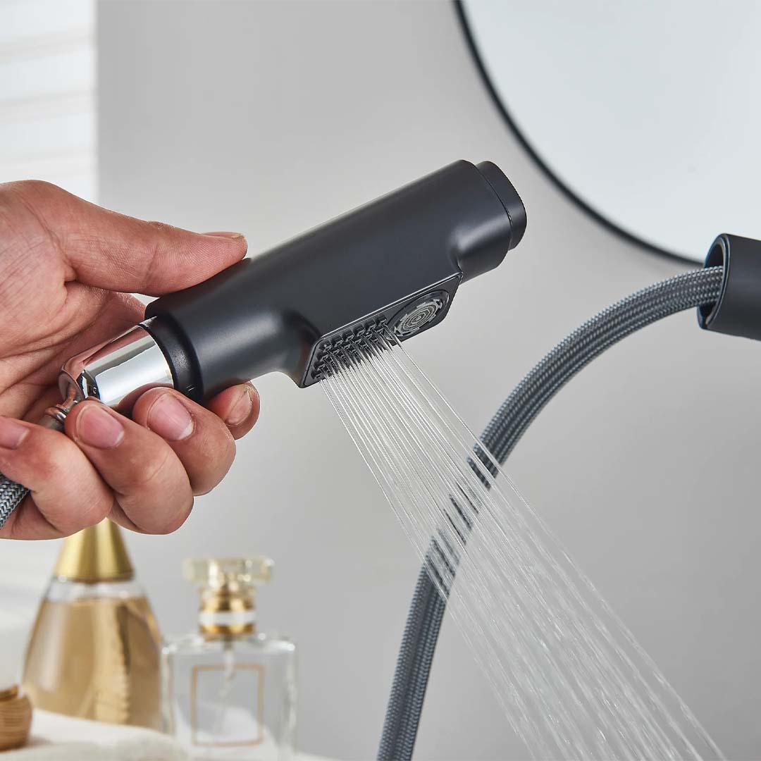 Baterie de bucătărie/baie cu duș extractibil, negru mat, cod 1671