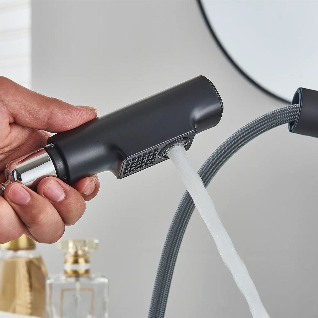 Baterie de bucătărie/baie cu duș extractibil, negru mat, cod 1671