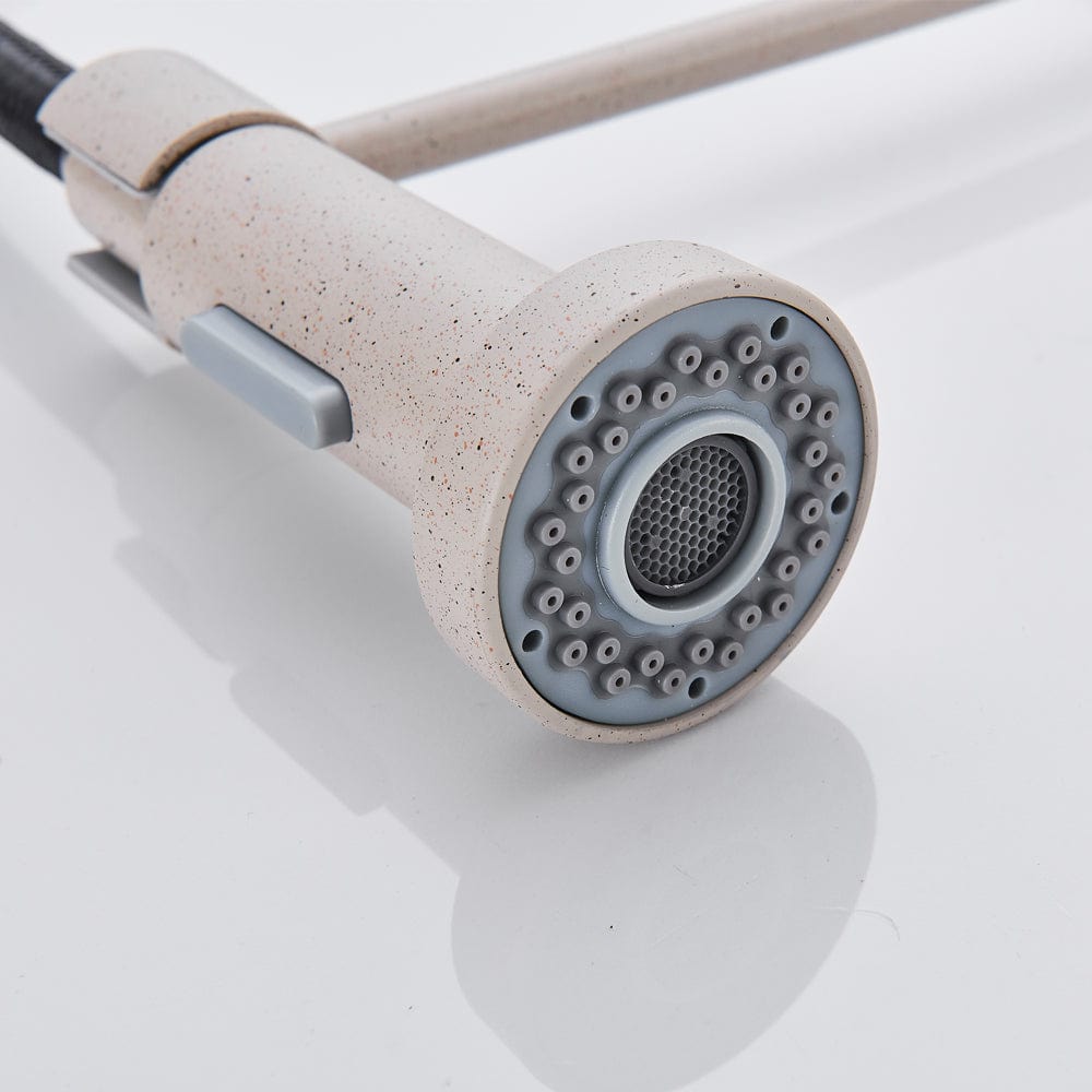 Baterie de bucatarie, bej cu aspect granit, cu 2 functii de curgere si dus flexibil, cod 1518