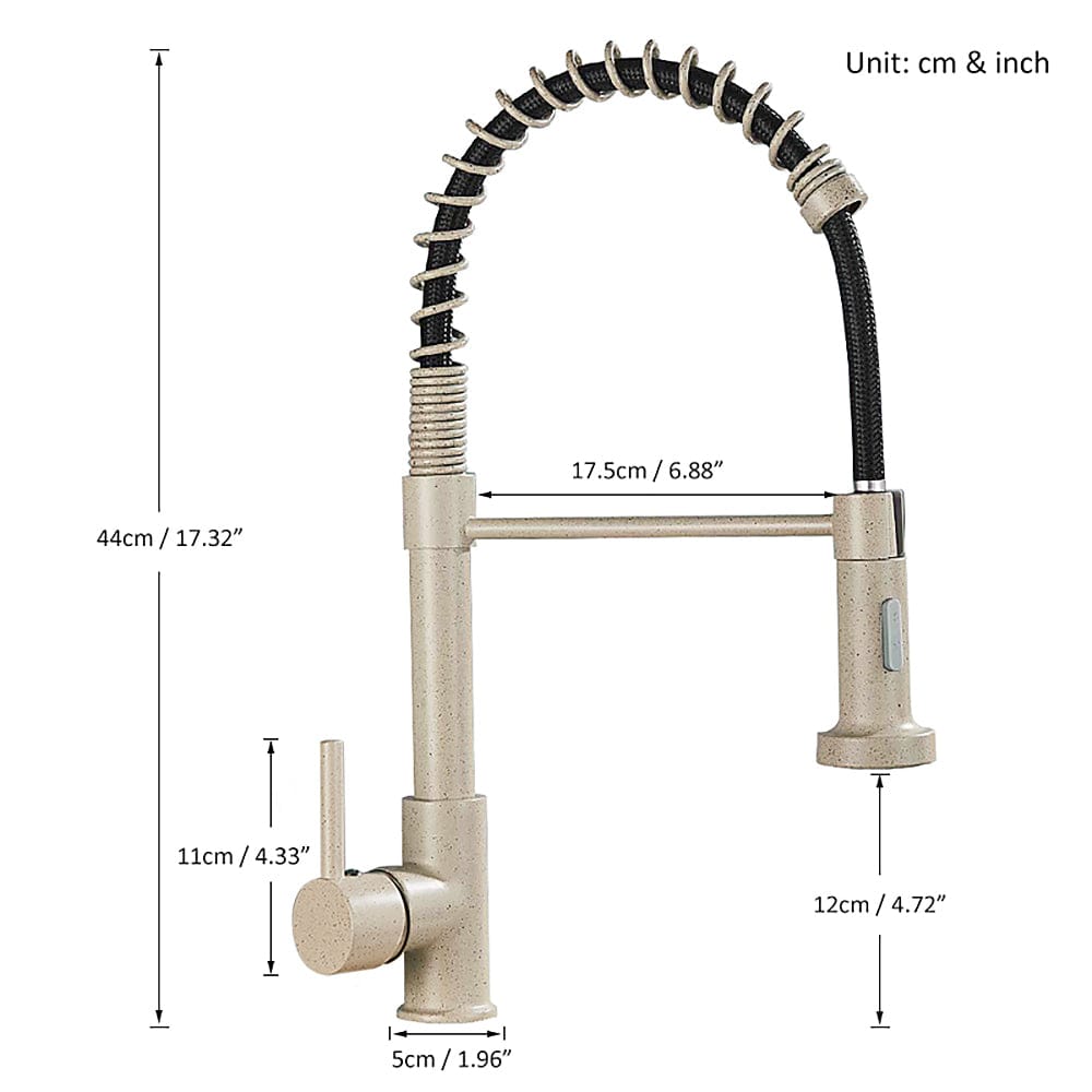 Baterie de bucatarie, bej cu aspect granit, cu 2 functii de curgere si dus flexibil, cod 1518