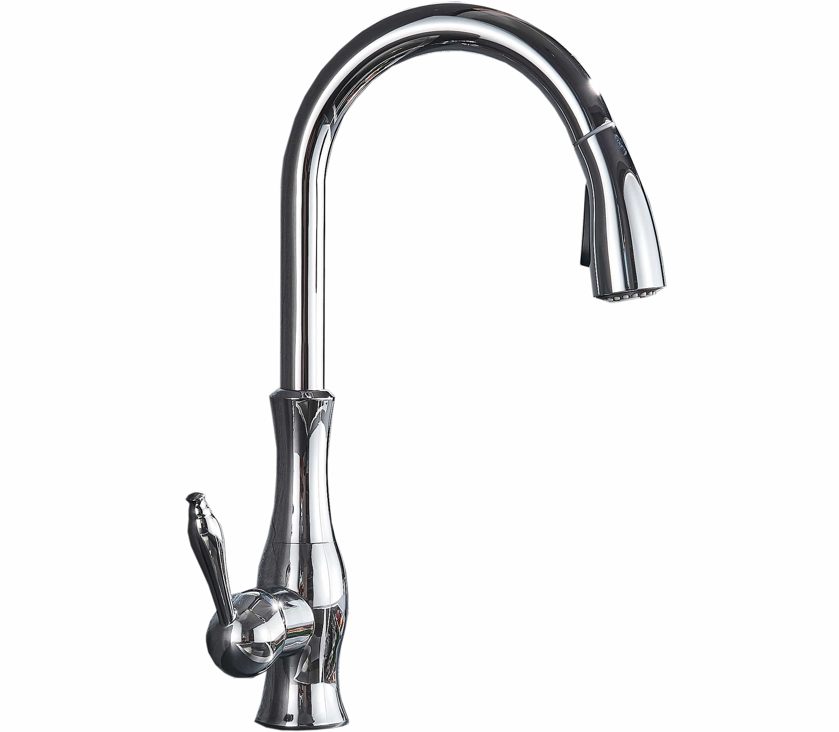 Baterie de bucatarie, cromata, cu furtun extractibil si 2 functii de curgere a apei, cod 1321