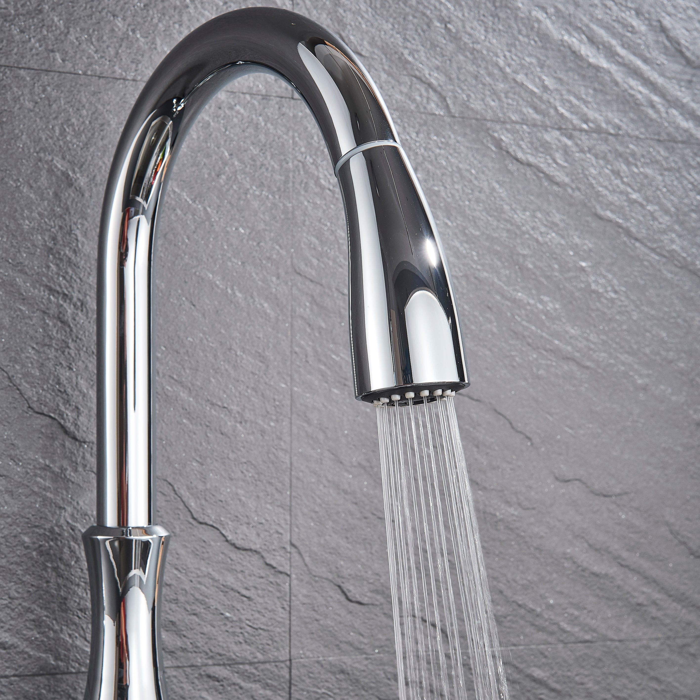 Baterie de bucatarie, cromata, cu furtun extractibil si 2 functii de curgere a apei, cod 1321