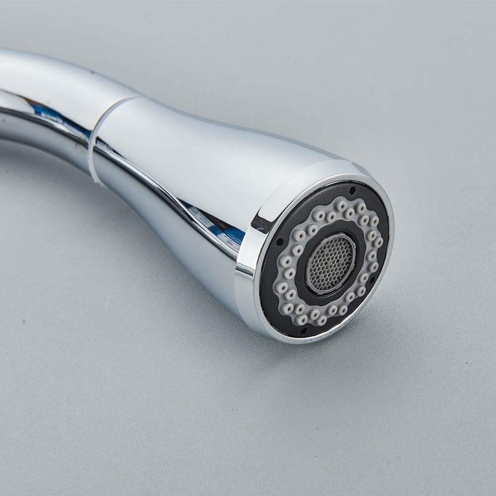 Baterie de bucatarie cu 3 căi, argintiu lucios, cu 2 funcții de curgere și duș extractibil, cod 1461