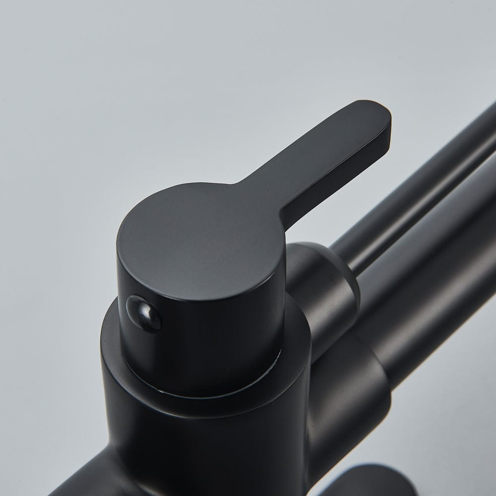 Baterie de bucatarie cu 3 căi, negru mat, cu 2 funcții de curgere și duș extractibil, cod 1381