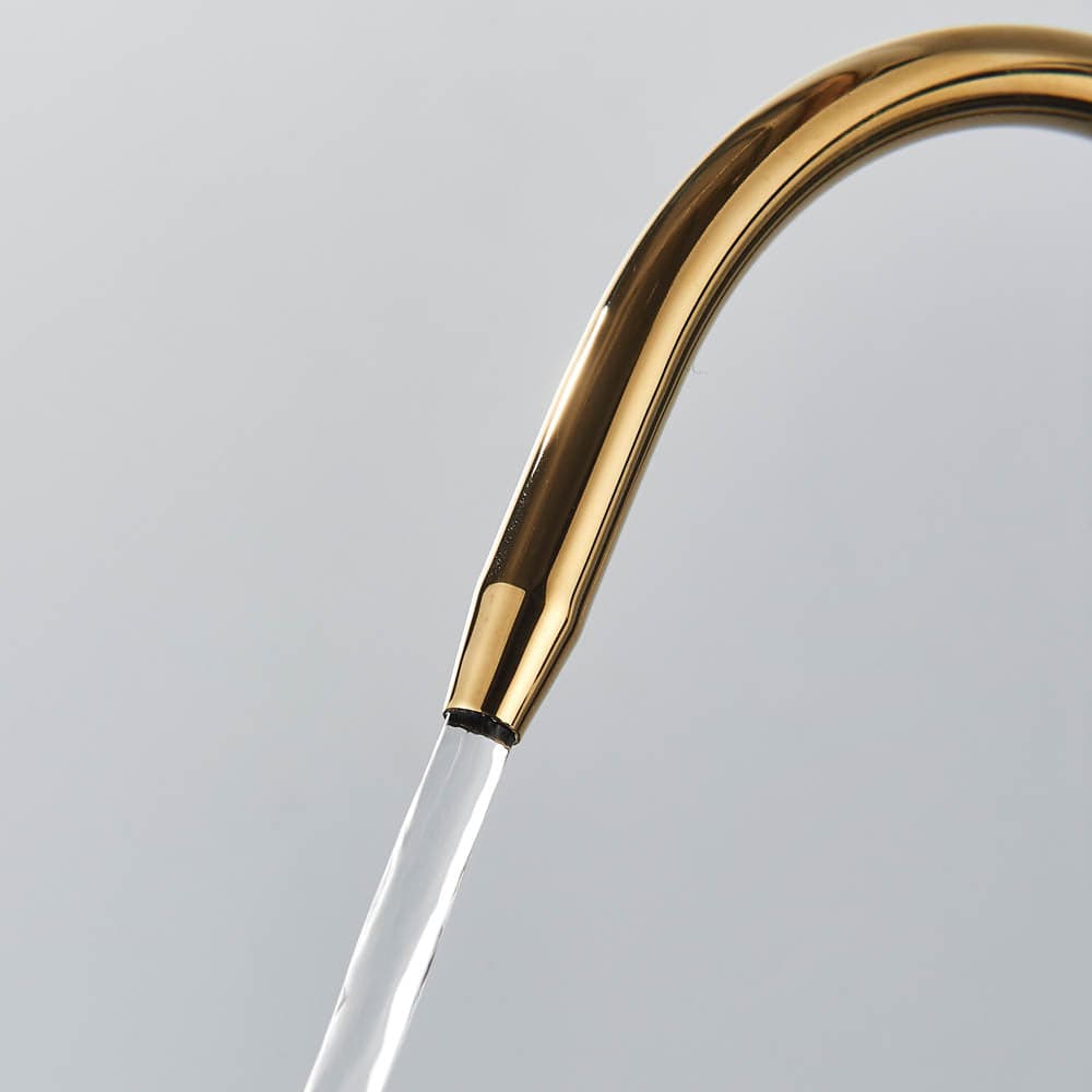 Baterie de bucatarie cu 3 căi, negru mat si auriu, cu 2 funcții de curgere și duș extractibil, cod 1460