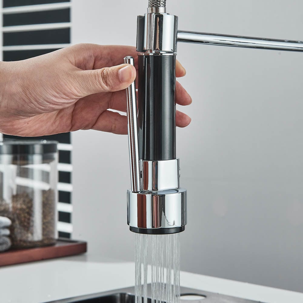 Baterie de bucatarie cu dus detasabil, argintiu, cod 1472