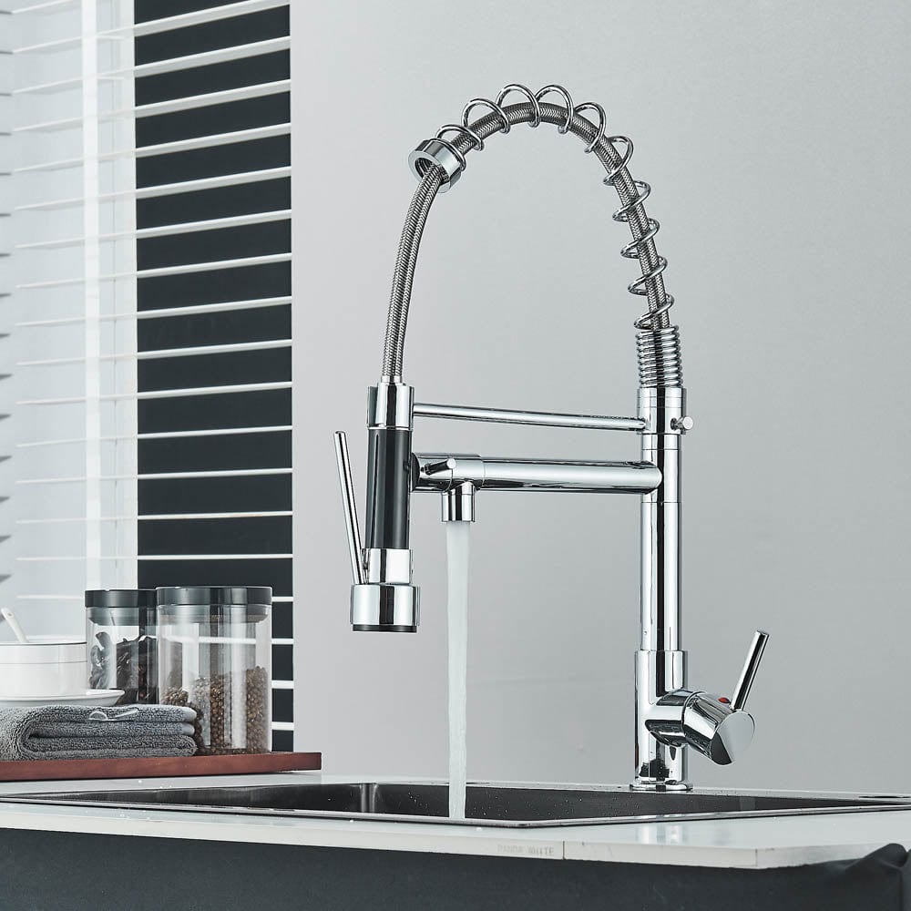 Baterie de bucatarie cu dus detasabil, argintiu, cod 1472