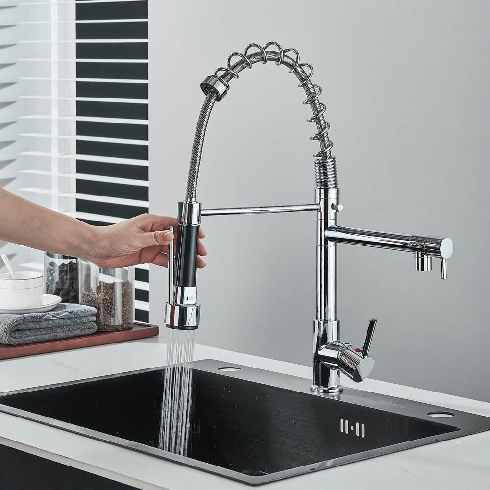 Baterie de bucatarie cu dus detasabil, argintiu, cod 1472