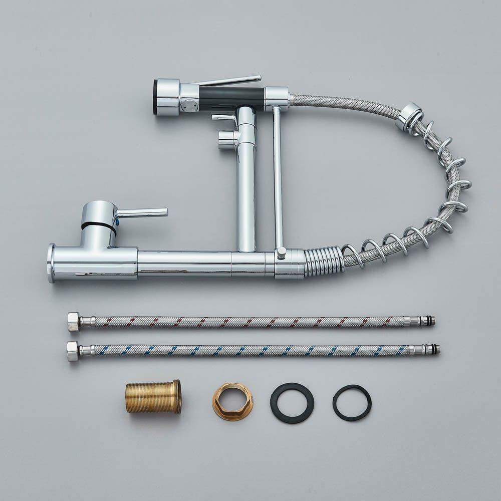 Baterie de bucatarie cu dus detasabil, argintiu, cod 1472