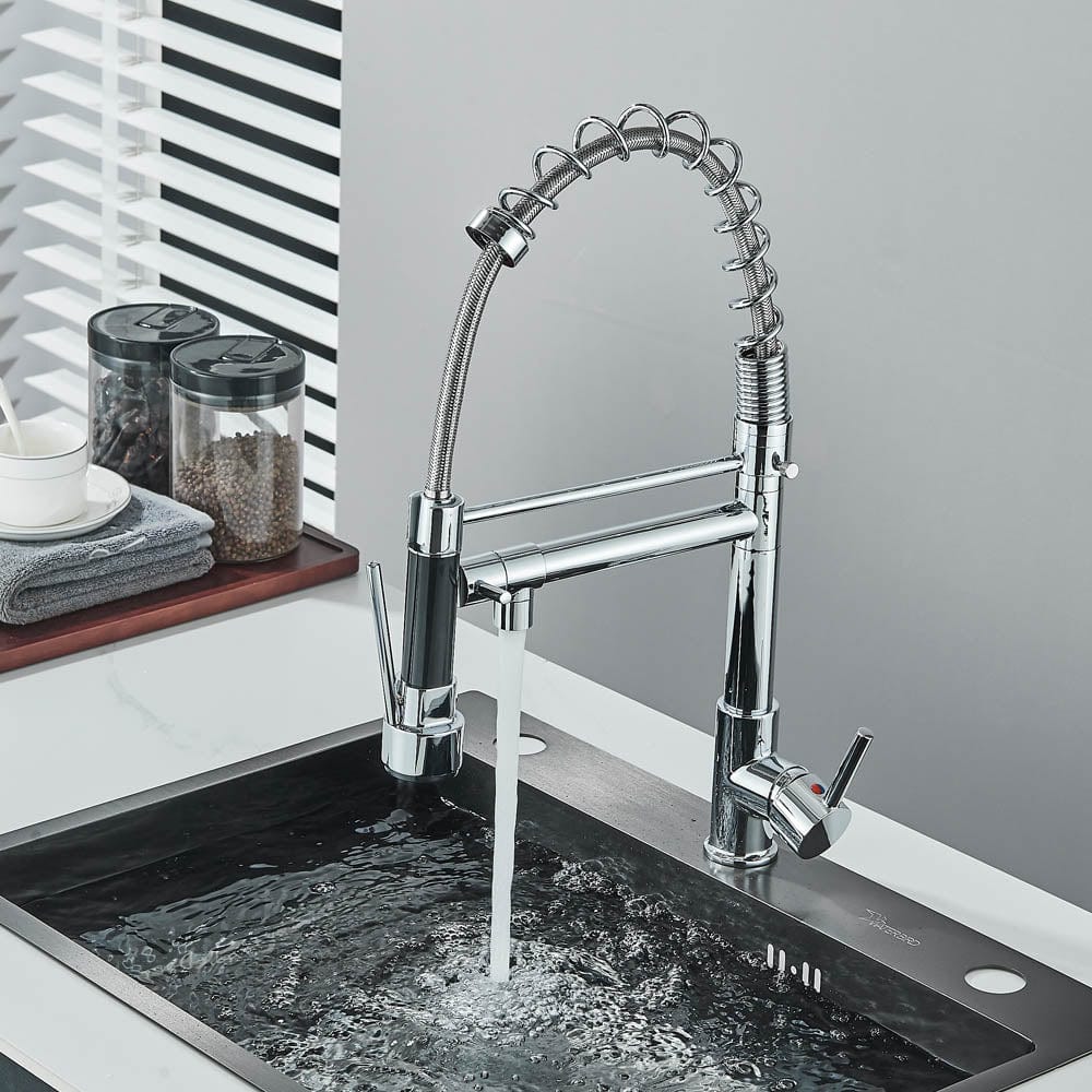 Baterie de bucatarie cu dus detasabil, argintiu, cod 1472