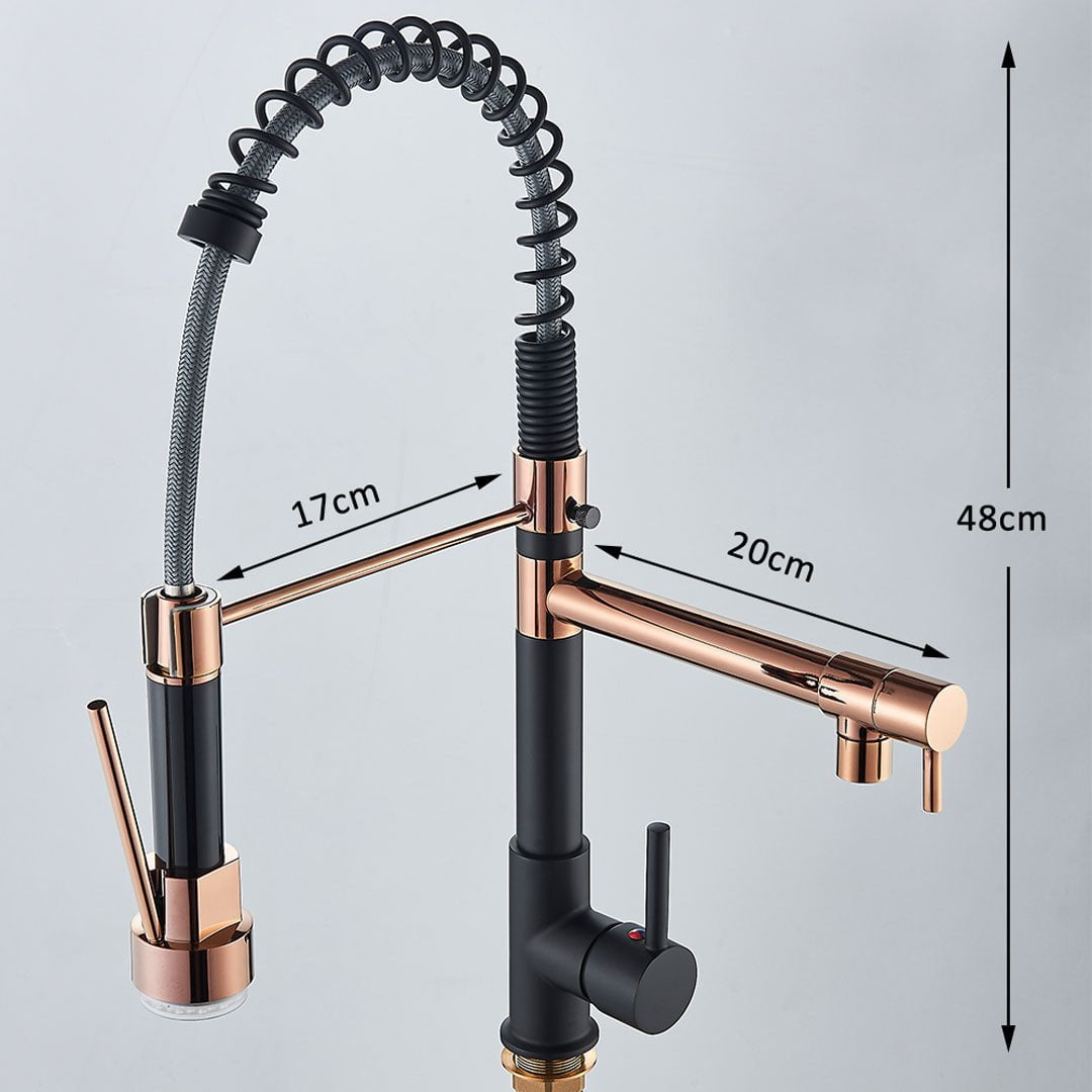 Baterie de bucatarie cu dus detasabil, negru-rose, cod 1473