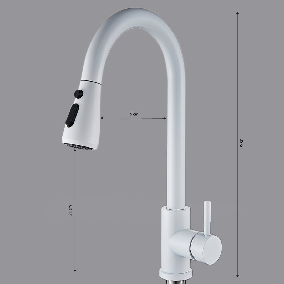 Baterie de bucatarie cu dus extractibil, alb, cod 1467