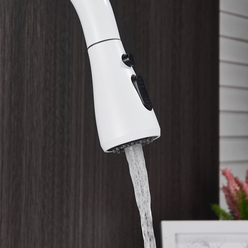 Baterie de bucatarie cu dus extractibil, alb, cod 1467