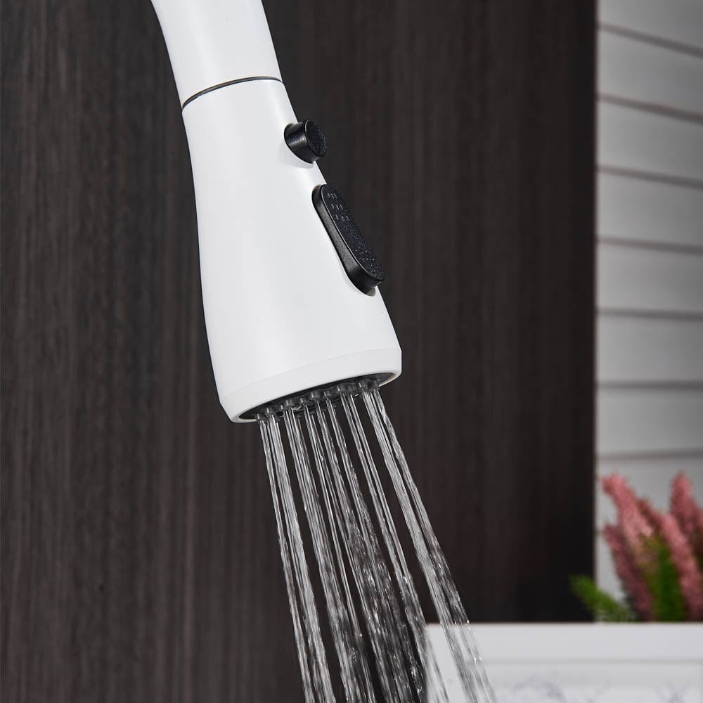 Baterie de bucatarie cu dus extractibil, alb, cod 1467