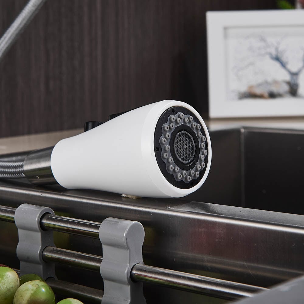 Baterie de bucatarie cu dus extractibil, alb, cod 1467