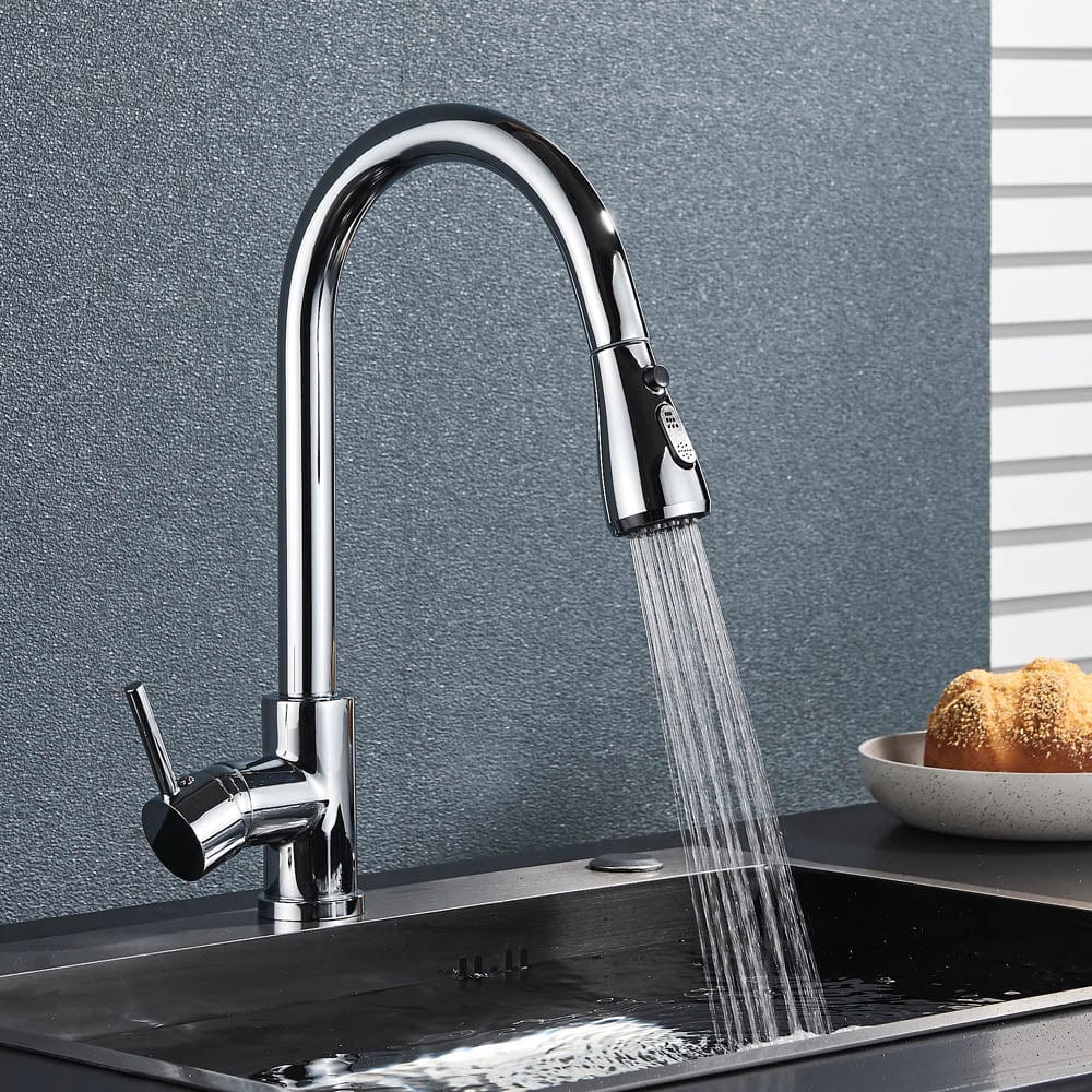 Baterie de bucatarie cu dus extractibil, argintiu, cod 1466