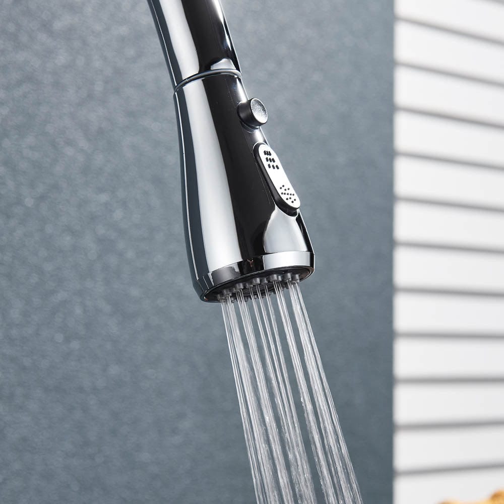 Baterie de bucatarie cu dus extractibil, argintiu, cod 1466