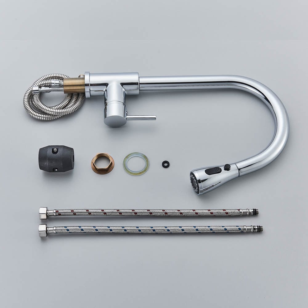 Baterie de bucatarie cu dus extractibil, argintiu, cod 1466