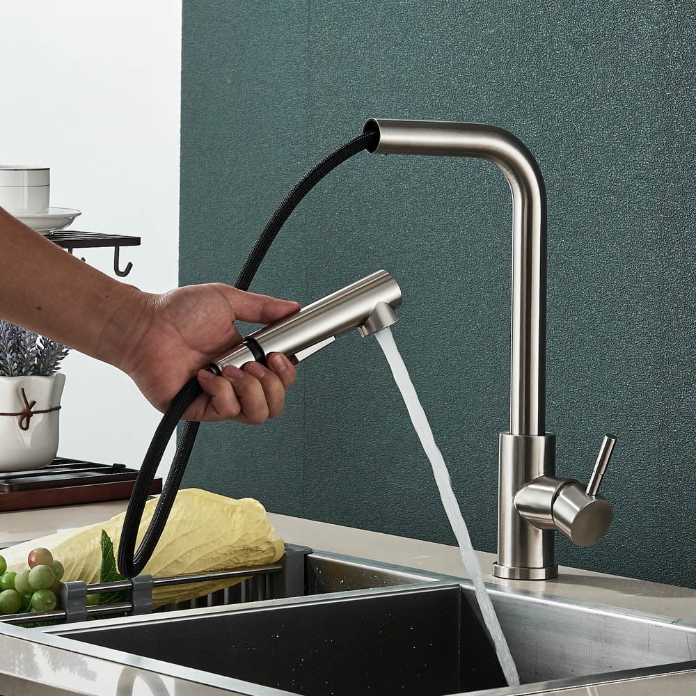 Baterie de bucatarie, cu dus extractibil, argintiu, cod 1470