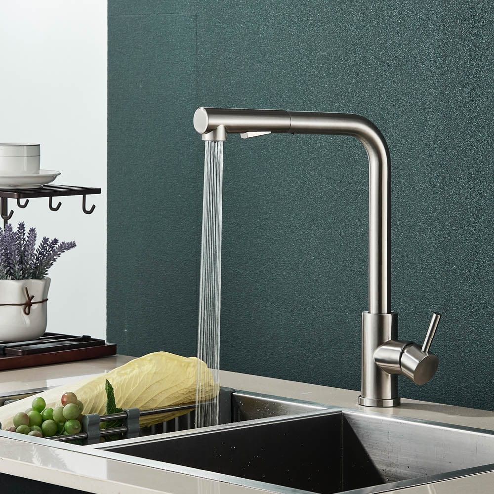 Baterie de bucatarie, cu dus extractibil, argintiu, cod 1470