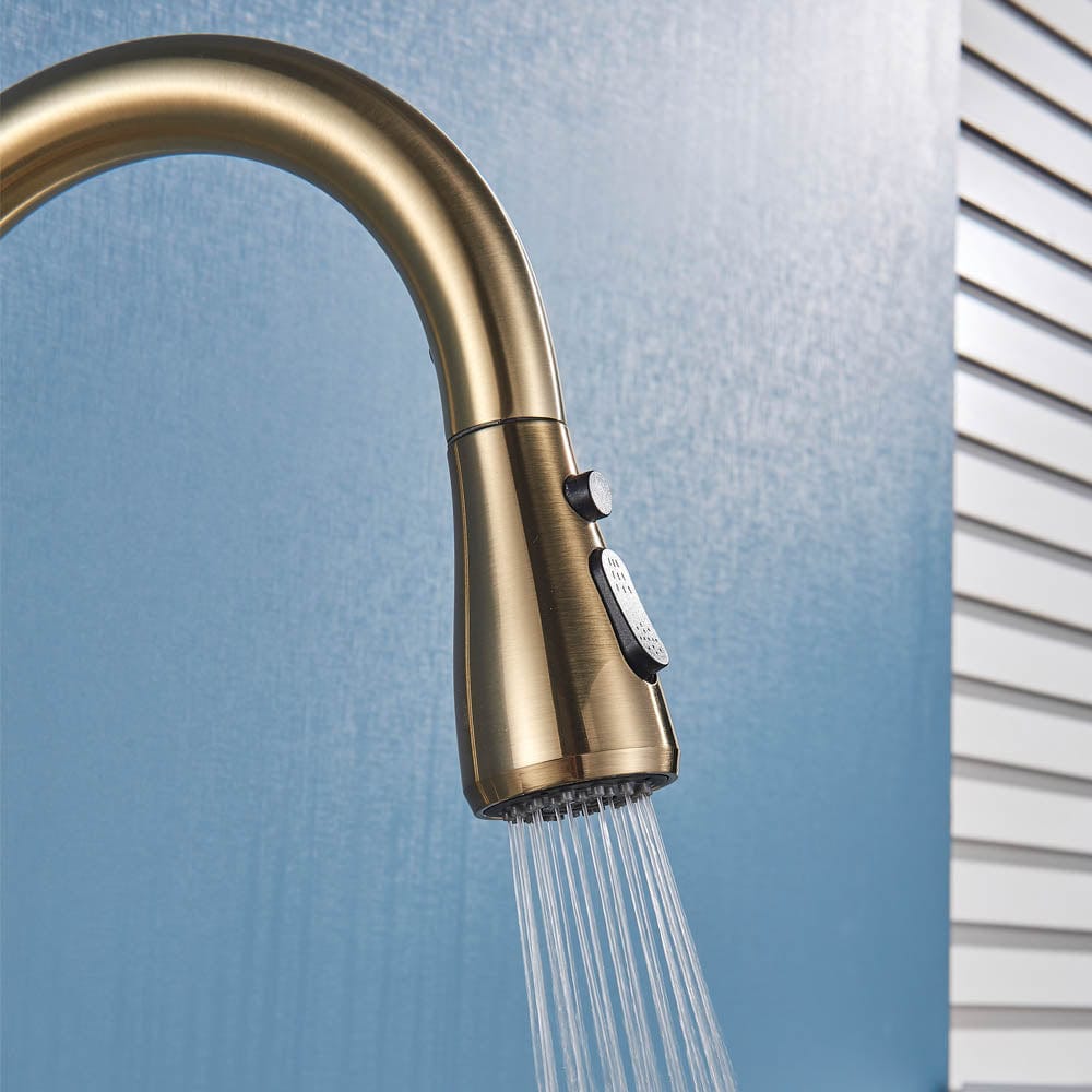 Baterie de bucatarie cu dus extractibil, auriu periat, cod 1468